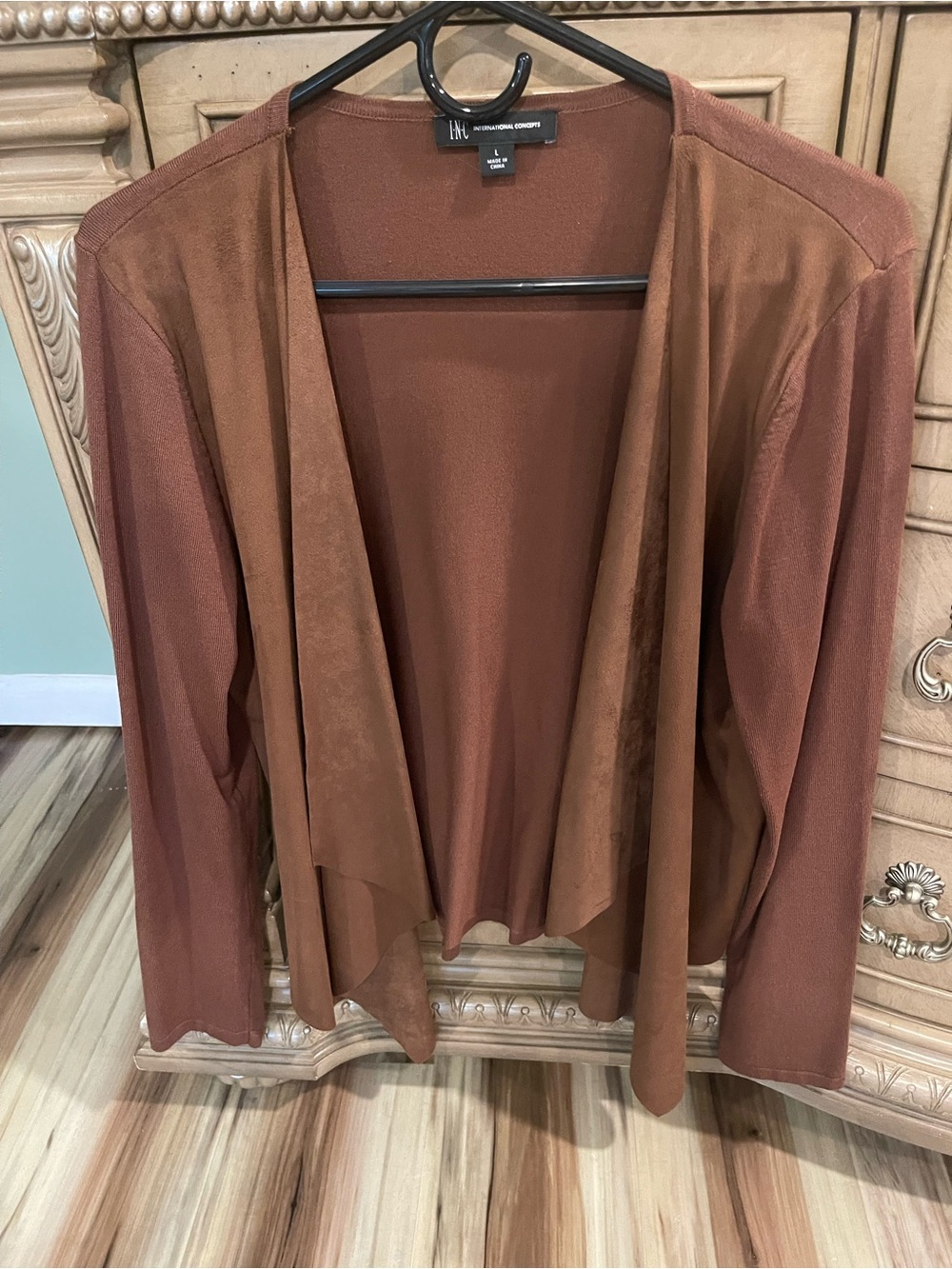 INC International Concepts Rust-Brown Open Front Draped Cardigan SZ L
